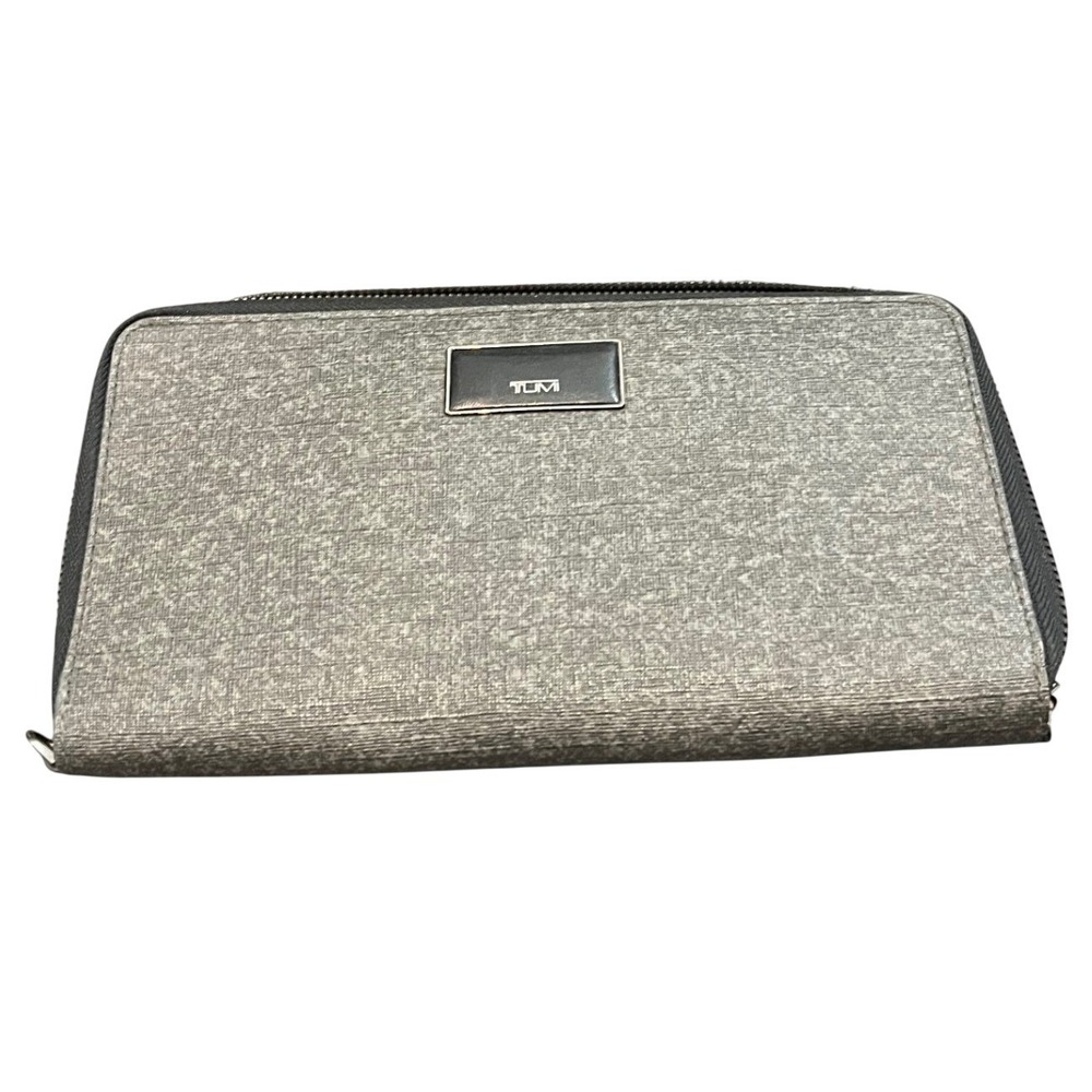 Tumi Alpha Belden Passport Wallet Travel Grey/Black Coated Canvas Zip Around